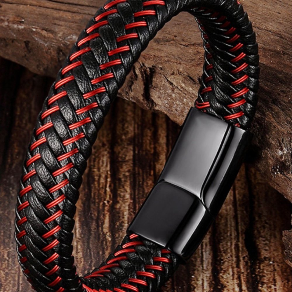 Real Leather Bracelet Blue Clasp - Picture 2 of 16